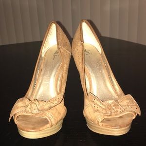 Beige Peep Toe Pumps